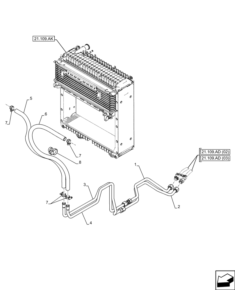 Схема запчастей Case IH FARMALL 95C - (21.109.AD[01]) - VAR - 743524 - TRANSMISSION OIL, COOLER LINE (21) - TRANSMISSION