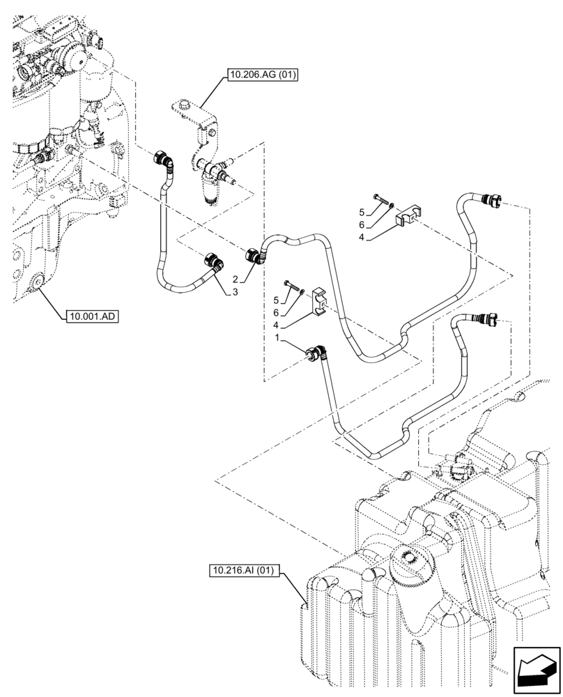 Схема запчастей Case IH FARMALL 75C - (10.216.BA) - VAR - 332136, 390210, 743543, 744574 - FUEL TANK, LINES (10) - ENGINE