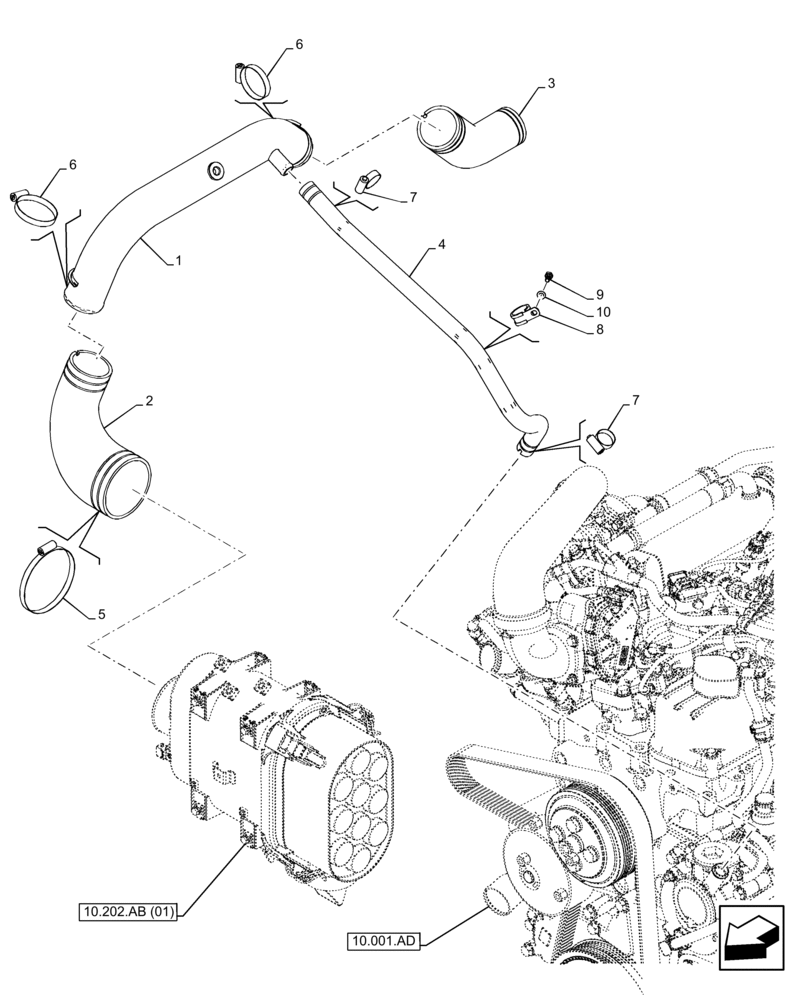 Схема запчастей Case IH FARMALL 65C - (10.202.AK) - VAR - 390200 - AIR CLENER, LINES (10) - ENGINE