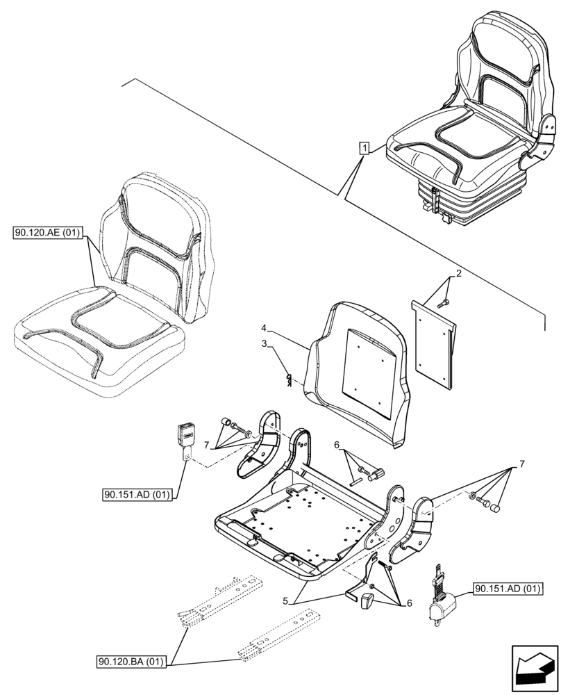 Схема запчастей Case IH FARMALL 65C - (90.120.BH[01]) - VAR - 391684 - DRIVER SEAT, FRAME, CAB (90) - PLATFORM, CAB, BODYWORK AND DECALS