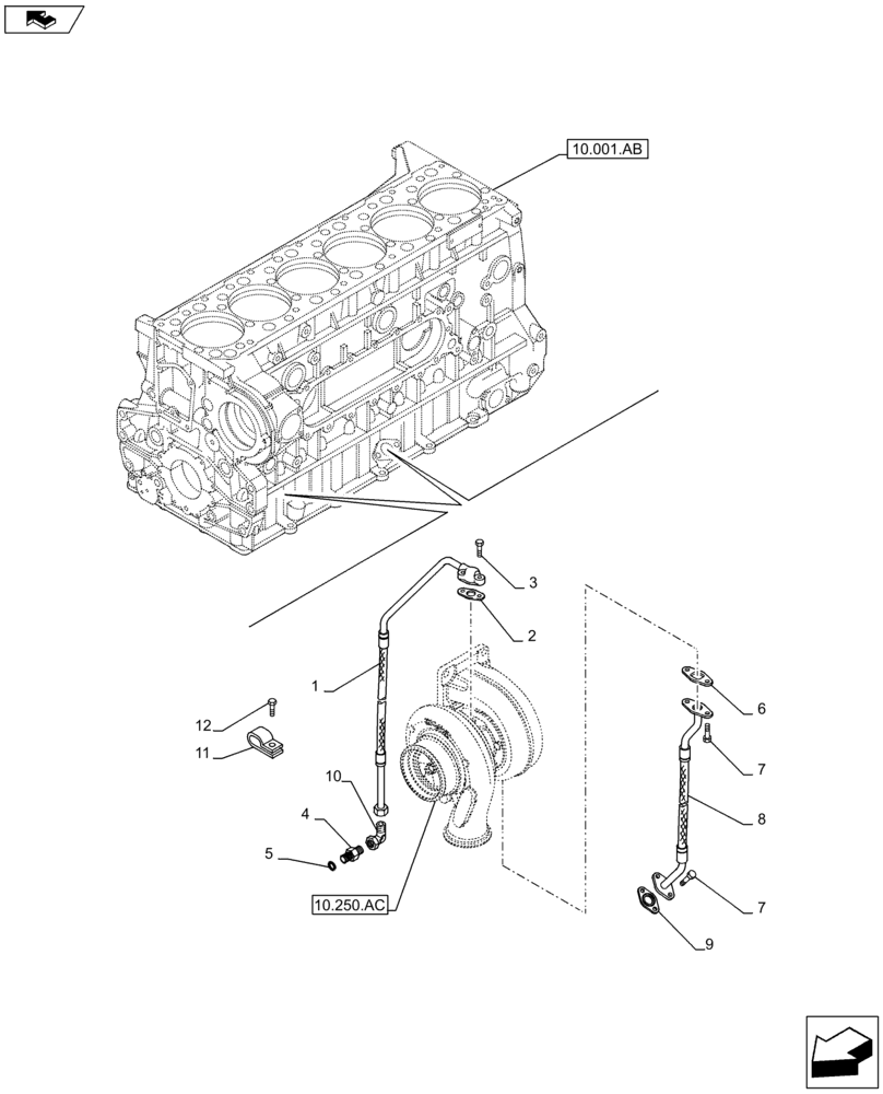 Схема запчастей Case IH F3HFE613D B001 - (10.250.AD) - TURBOCHARGER LUBE LINE (10) - ENGINE