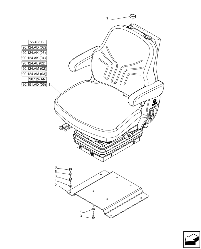 Схема запчастей Case IH FARMALL 75C - (90.124.AE[02]) - BACK (90) - PLATFORM, CAB, BODYWORK AND DECALS