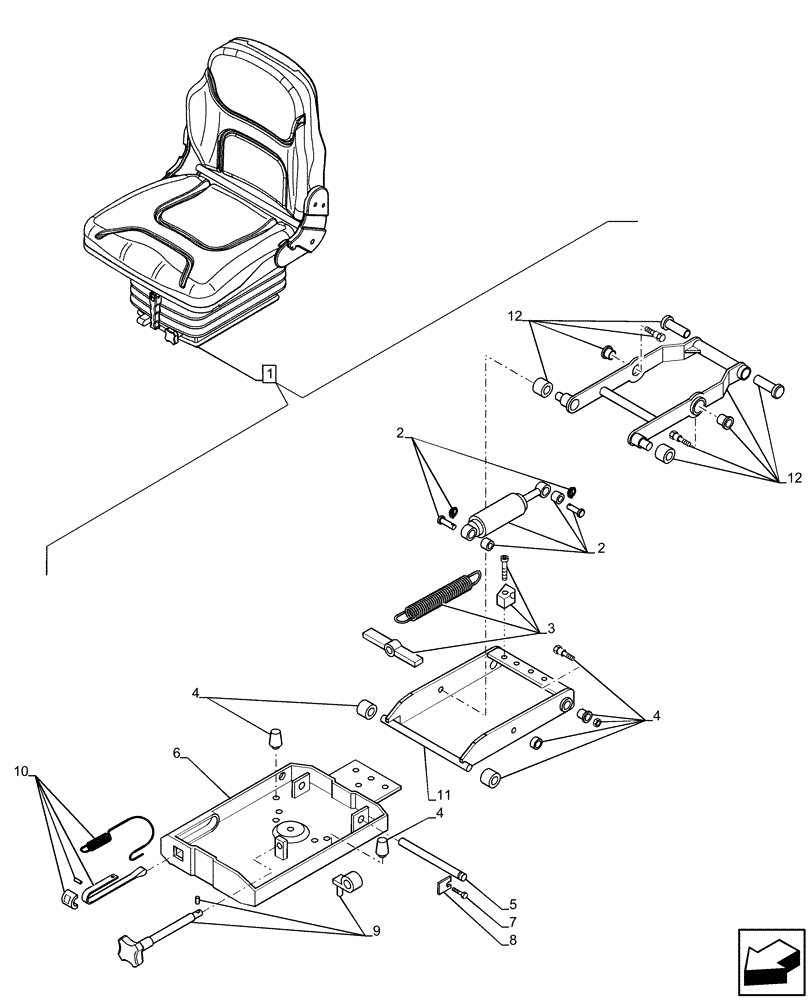 Схема запчастей Case IH FARMALL 65C - (90.120.BB[06]) - VAR - 390901 - DRIVER SEAT, SUSPENSION, COMPONENTS, W/O CAB (90) - PLATFORM, CAB, BODYWORK AND DECALS