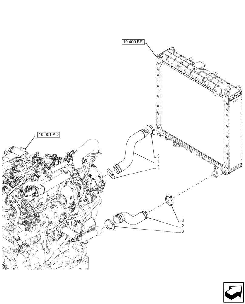 Схема запчастей Case IH FARMALL 65C - (10.400.AY) - VAR - 390321, 391013 - RADIATOR, HOSE (10) - ENGINE