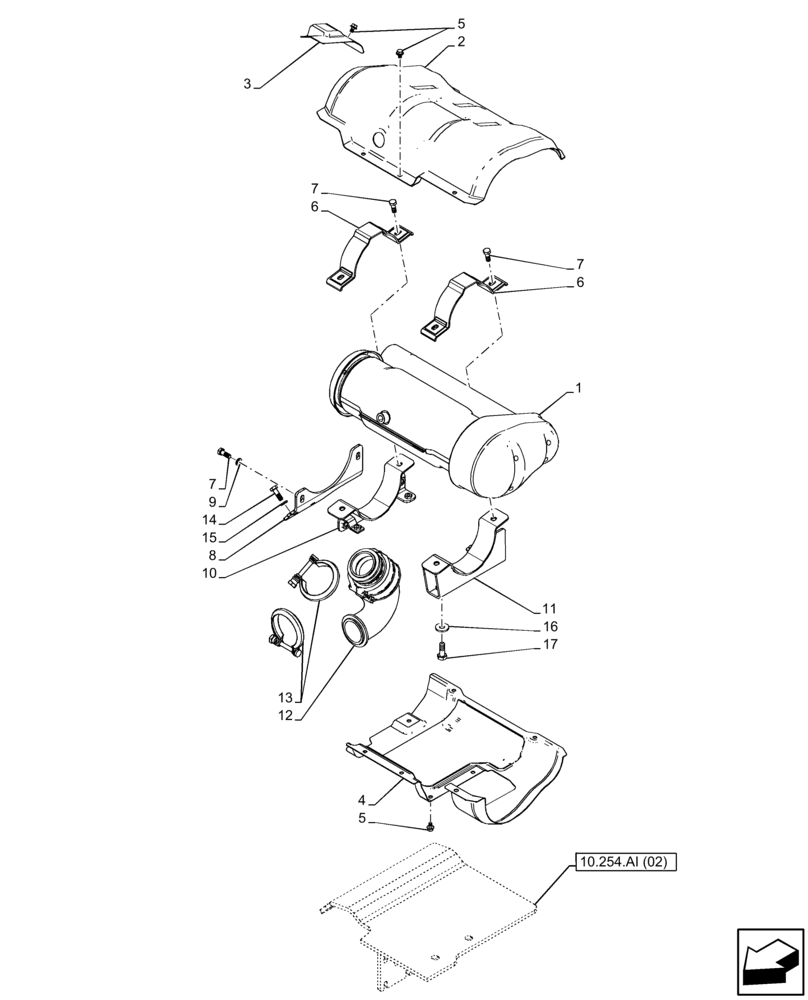 Схема запчастей Case IH FARMALL 75C - (10.254.AI[01]) - VAR - 330150, 331466, 332151, 391151, 743544, 743545 - EXHAUST SYSTEM, MUFFLER (10) - ENGINE