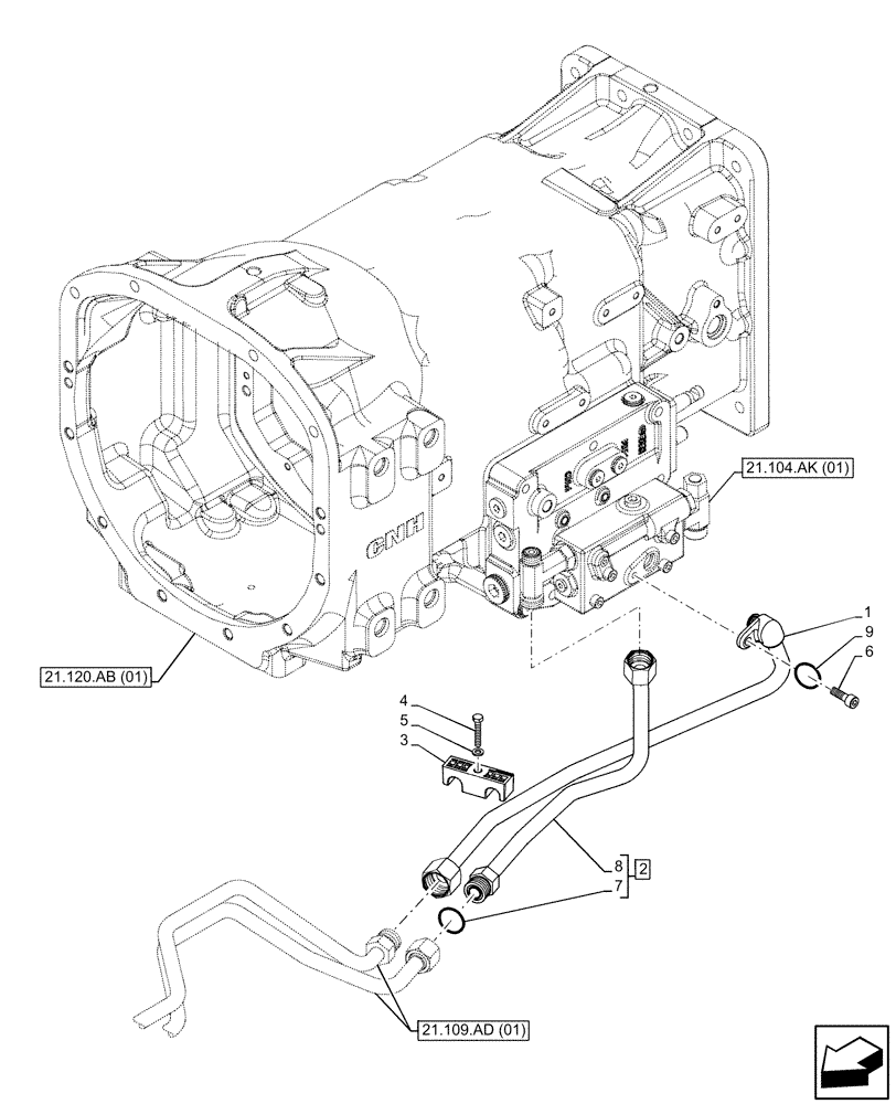 Схема запчастей Case IH FARMALL 105C - (21.109.AD[03]) - VAR - 743524 - TRANSMISSION OIL, COOLER, LINE (21) - TRANSMISSION