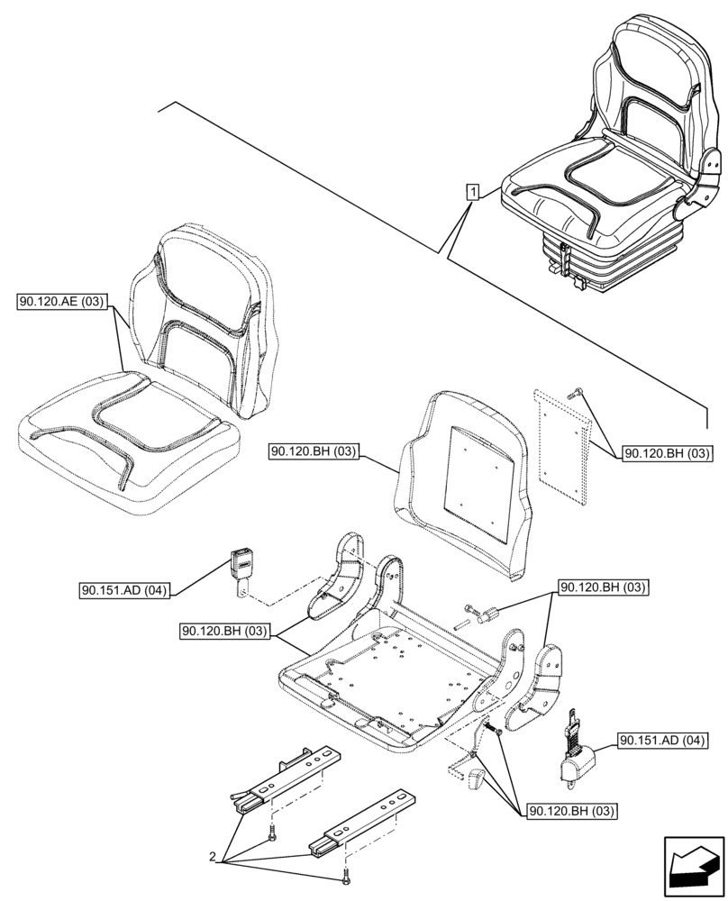 Схема запчастей Case IH FARMALL 65C - (90.120.BA[03]) - VAR - 390901 - DRIVER SEAT, RAIL ASSY, W/O CAB (90) - PLATFORM, CAB, BODYWORK AND DECALS