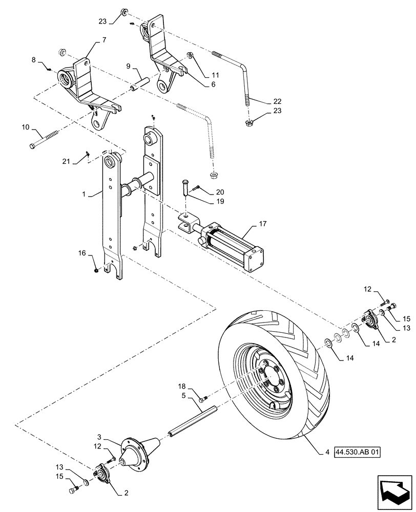 Схема запчастей Case IH 1225 EARLY RISER - (44.530.AC[01]) - RIGHT OUTER DRIVE WHEEL (44) - WHEELS