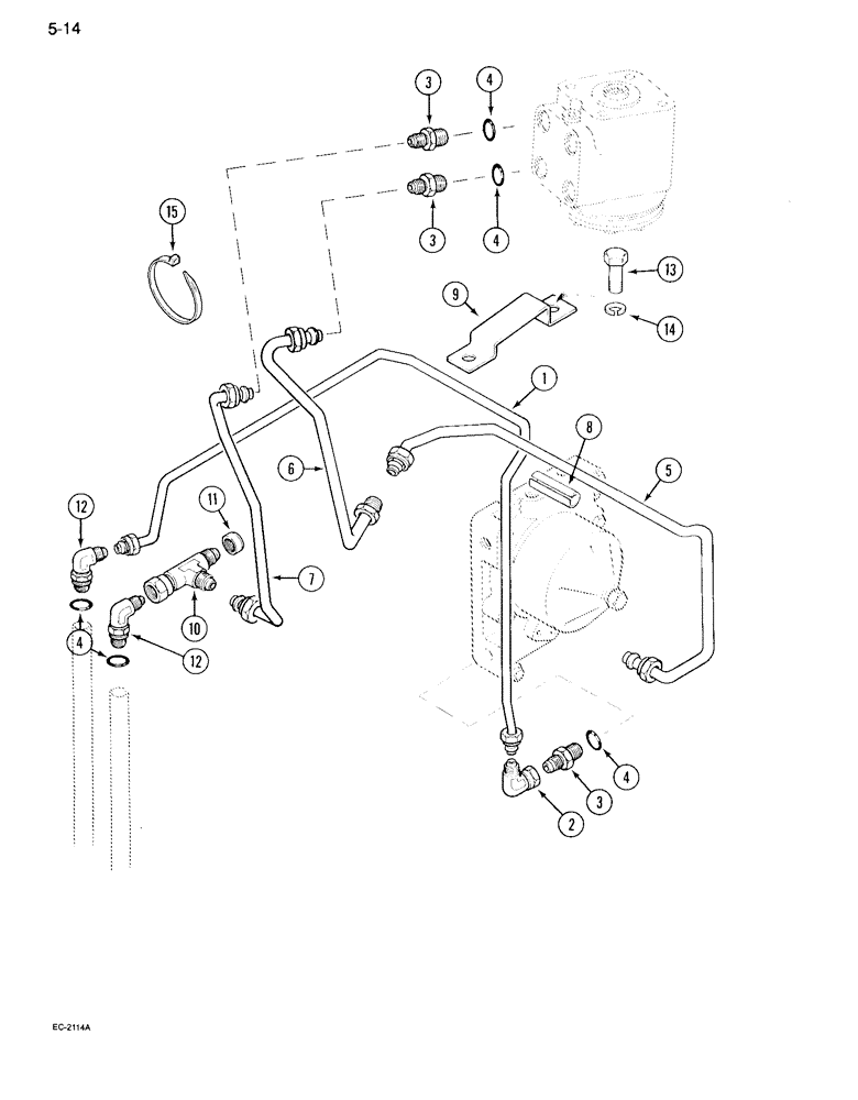 Схема запчастей Case IH 995 - (5-14) - POWER STEERING TUBES, REAR, TWO WHEEL DRIVE TRACTOR WITHOUT CAB, WITH TWO SPEED POWER SHIFT (05) - STEERING