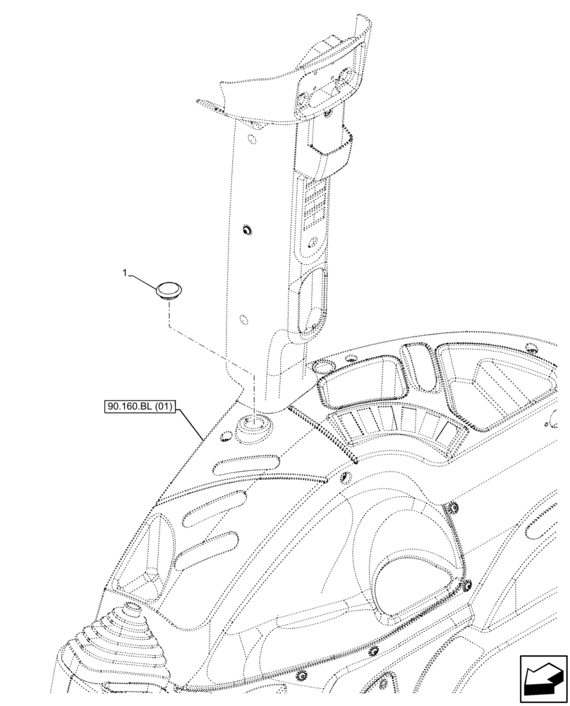 Схема запчастей Case IH FARMALL 75C - (90.160.BL[03]) - VAR - 330069, 332068, 332069, 333068, 333069, 334068, 390068 - CAB INTERIOR TRIM, RIGHT SIDE, PLUG (90) - PLATFORM, CAB, BODYWORK AND DECALS