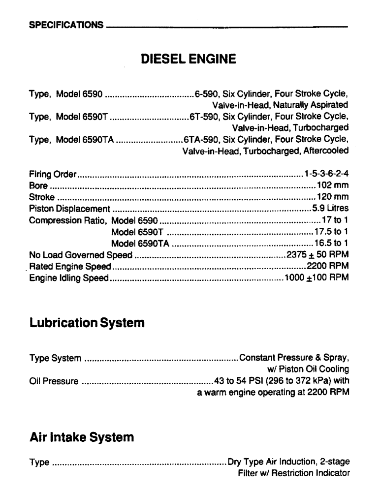 Схема запчастей Case IH 6590 - (007) - SPECIFICATIONS, DIESEL ENGINE, LUBRICATION SYSTEM, AIR INTAKE SYSTEM 