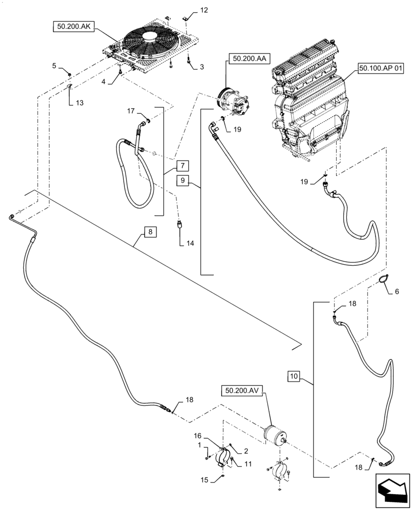 Схема запчастей Case IH TR270 - (50.200.BY) - AIR CONDITIONER, PLUMBING (50) - CAB CLIMATE CONTROL