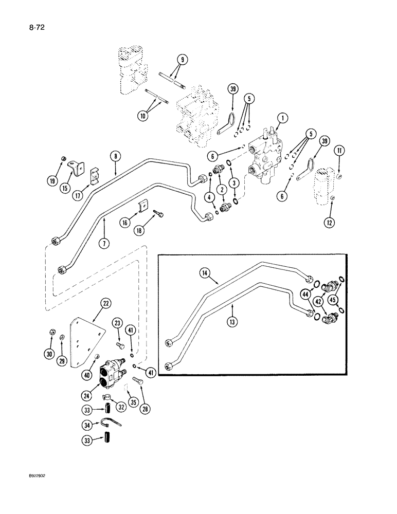 Схема запчастей Case IH 7140 - (8-072) - THIRD CIRCUIT REMOTE HYDRAULICS, TRANSMISSION S/N AJB0018756 THROUGH AJB0060499 (08) - HYDRAULICS