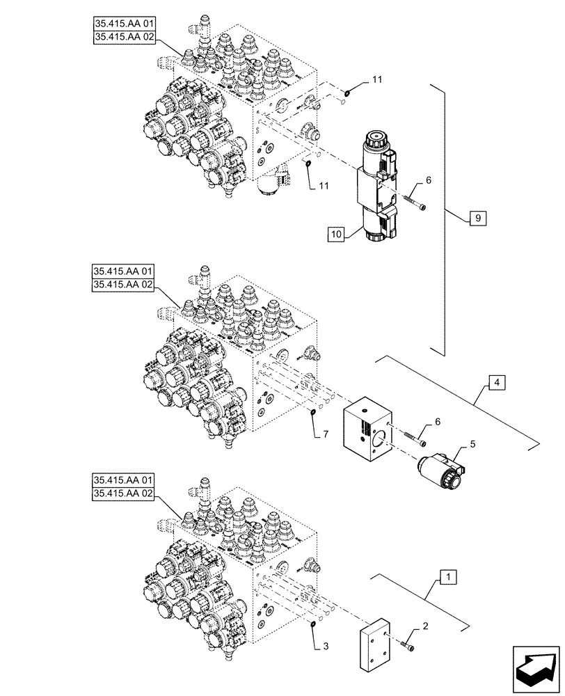 Схема запчастей Case IH WD1203 - (35.415.AA[02]) - HYDRAULIC LIFT MANIFOLD (35) - HYDRAULIC SYSTEMS