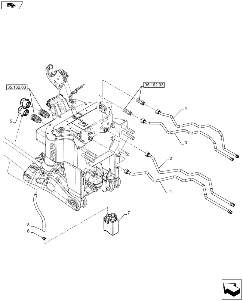 Схема запчастей Case IH PUMA 200 - (35.162.0401[02]) - FRONT HPL FOR MID MOUNT REMOTES, TUBE (VAR.743485-743486 / 743837) (35) - HYDRAULIC SYSTEMS