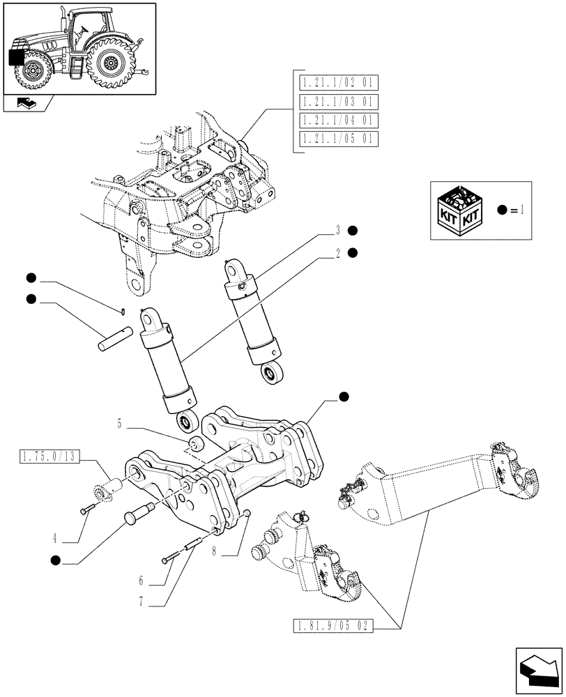 Схема запчастей Case IH PUMA 140 - (1.81.9/05[01]) - INTEGRATED FRONT HPL - CYLINDERS AND SUPPORT - D6778 (VAR.333648-334648-335648-336831-337831) (07) - HYDRAULIC SYSTEM