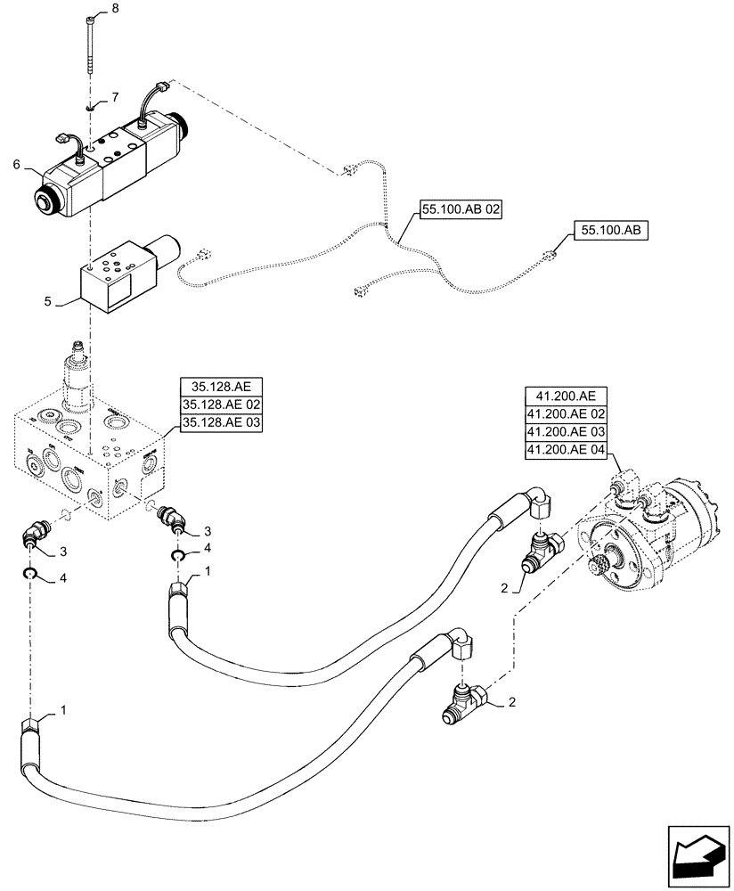 Схема запчастей Case IH WD2303 - (41.432.AE[02]) - VALVE, AUTOGUIDANCE READY (41) - STEERING