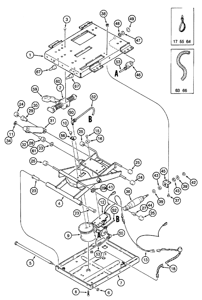 Схема запчастей Case IH 7230 - (9-068) - STANDARD AIR SUSPENSION SEAT, SUSPENSION, TRACTOR PIN JJA0061559 AND AFTER (09) - CHASSIS/ATTACHMENTS