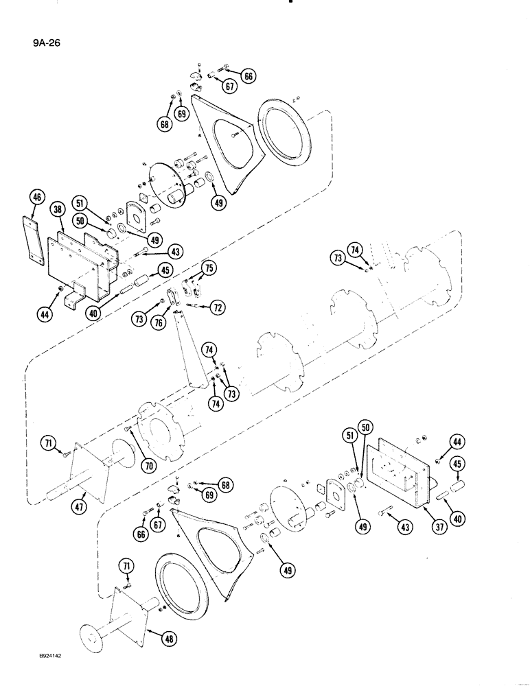 Схема запчастей Case IH 1020 - (9A-26) - 6 BAT REEL, DOUBLE ECCENTRIC, PLASTIC TINES, 20, 22-1/2, 25 AND 30 FOOT HEADER (HART-CARTER) (58) - ATTACHMENTS/HEADERS