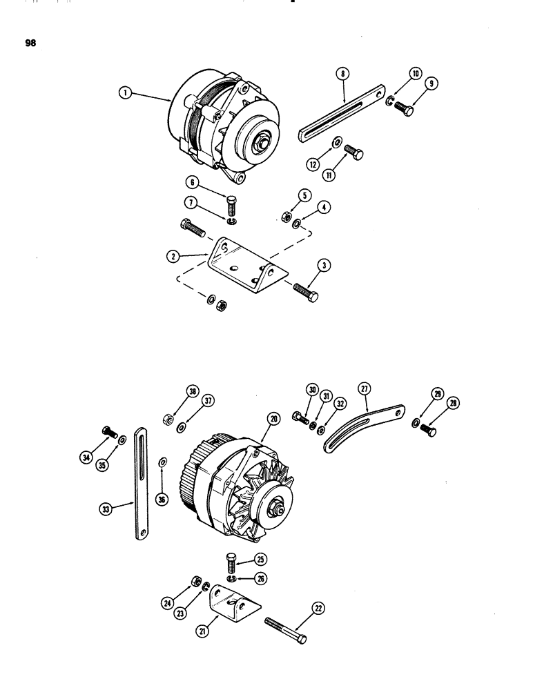 Схема запчастей Case IH 1070 - (0098) - ALTERNATOR MOUNTING, 451B DIESEL ENGINE, PRESTOLITE (04) - ELECTRICAL SYSTEMS