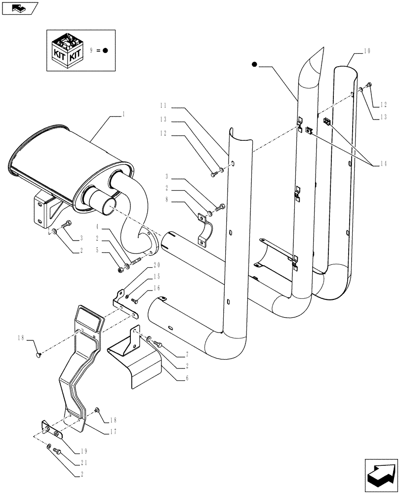 Схема запчастей Case IH FARMALL 75C - (10.254.03) - VERTICAL EXHAUST WITH HEAT SHIELD AND MUFFLER - W/CAB (10) - ENGINE