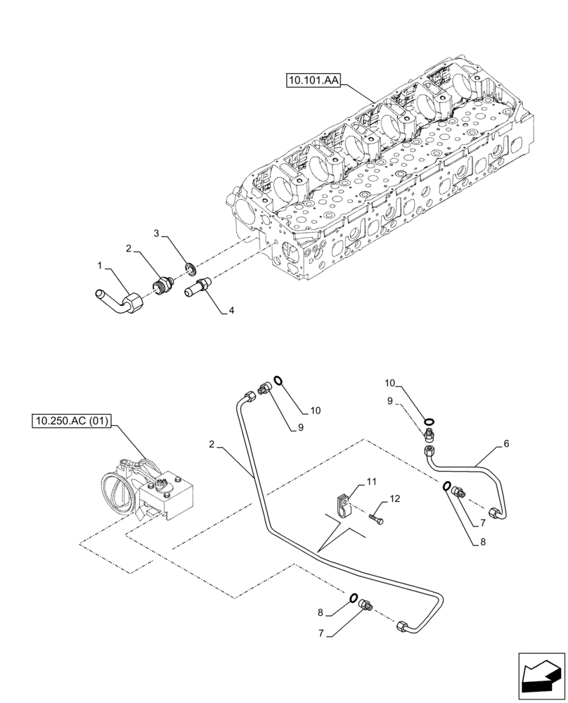 Схема запчастей Case IH F3DFE613F B002 - (10.400.AE[02]) - ENGINE, COOLING SYSTEM LINE (10) - ENGINE