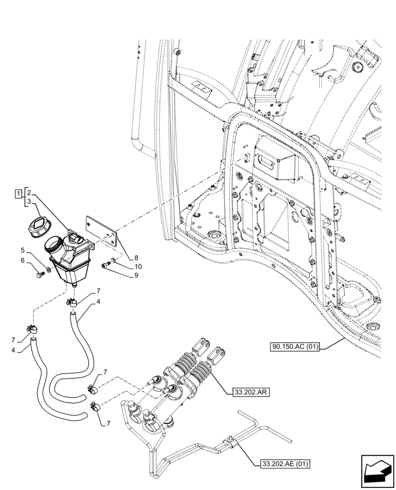 Схема запчастей Case IH FARMALL 65C - (33.202.AN[01]) - VAR - 330274, 330276, 334174, 334175, 334176, 390067, 743546, 744576 - BRAKE FLUID RESERVOIR, CAB (33) - BRAKES & CONTROLS