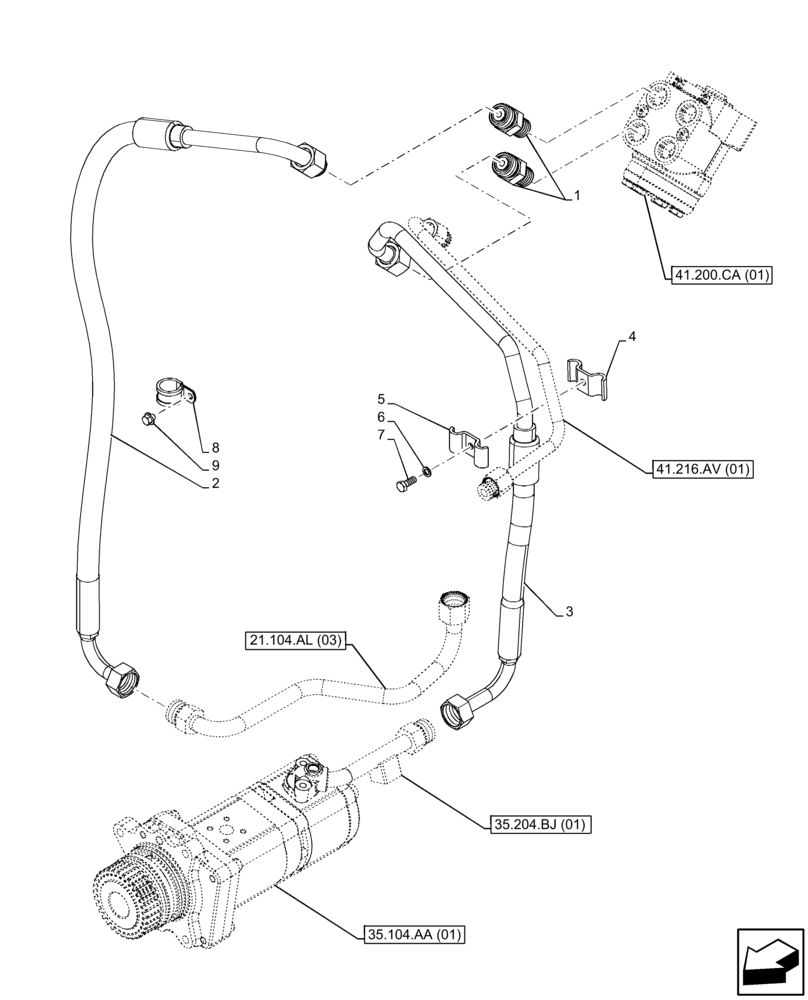 Схема запчастей Case IH FARMALL 65C - (41.200.AA[01]) - VAR - 390328, 743559, 744580 - STEERING CONTROL VALVE, HYDR LINES, 4WD (41) - STEERING