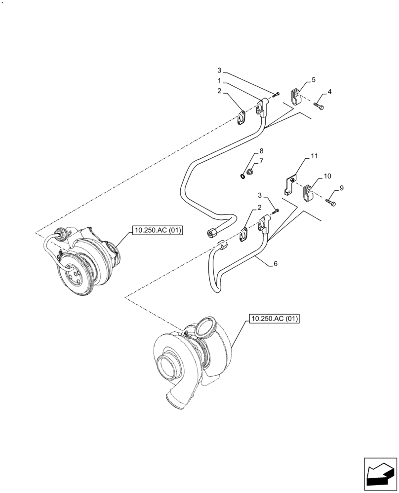 Схема запчастей Case IH F3DFE613F B002 - (10.250.AD) - TURBOCHARGER LUBE LINE (10) - ENGINE