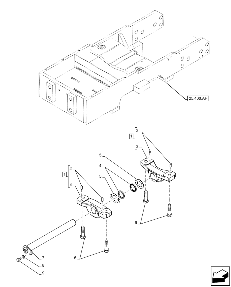 Схема запчастей Case IH FARMALL 75C - (25.400.AL) - VAR - 334216, 334358 - AXLE SUPPORT, ARTICULATION, 2WD (25) - FRONT AXLE SYSTEM