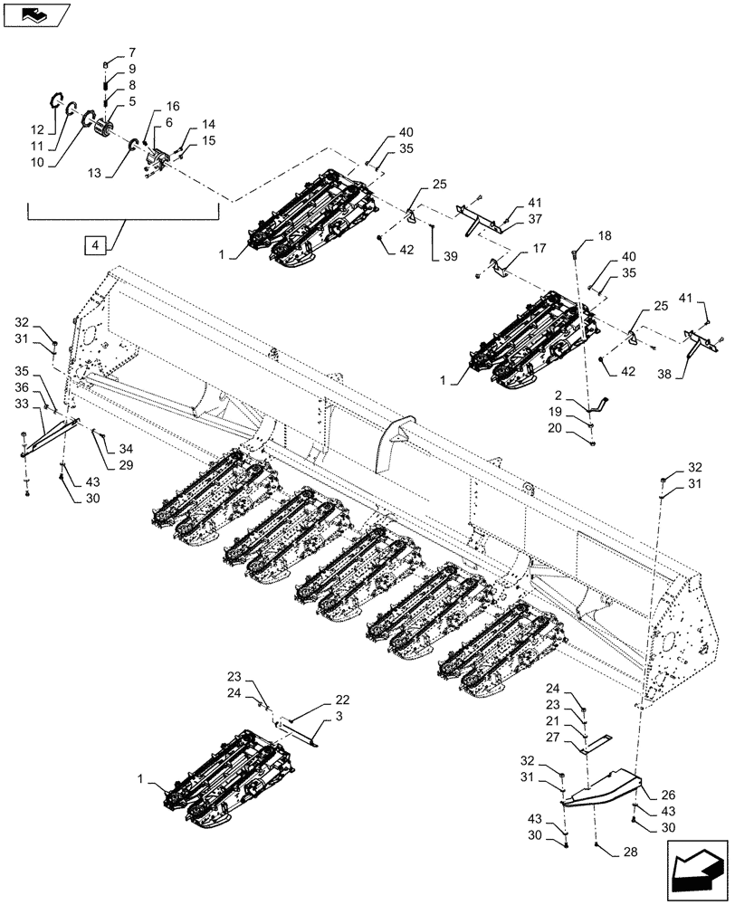 Схема запчастей Case IH 4406-38 - (58.230.AI[04]) - ROW UNIT, WITH CHOPPER, 36/38 INCH (58) - ATTACHMENTS/HEADERS