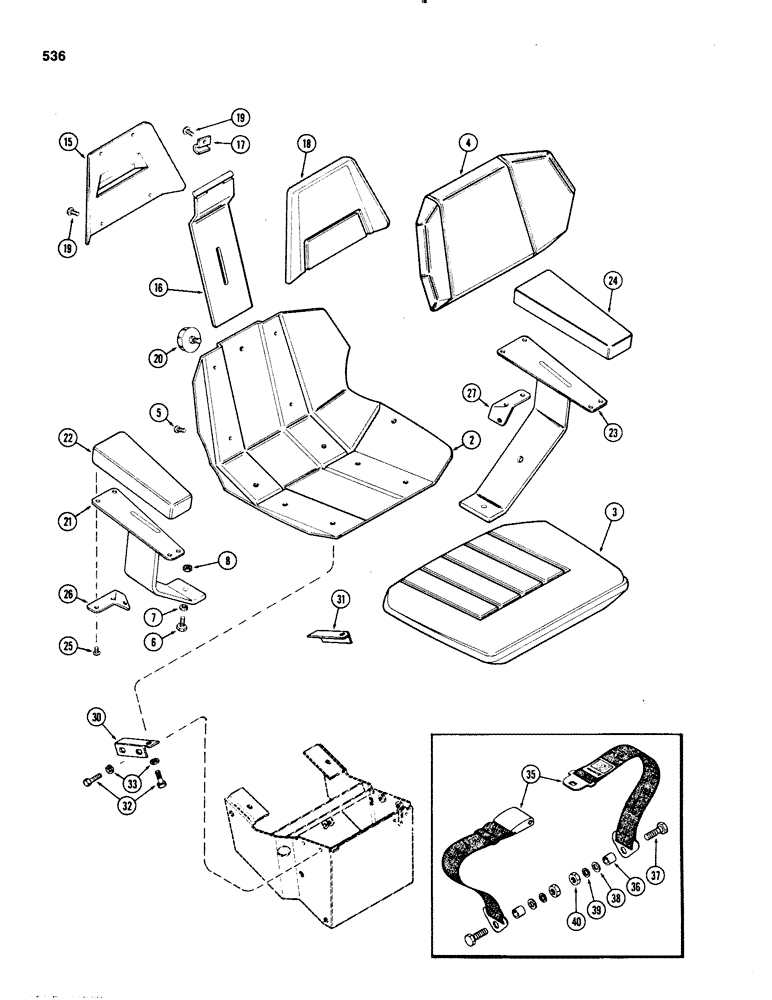 Схема запчастей Case IH 1070 - (0536) - AGRI-KING SEAT, VINYL WITHOUT CAB, USED TRACTOR SERIAL NUMBERS 8693001 TO 8736722 (09) - CHASSIS/ATTACHMENTS