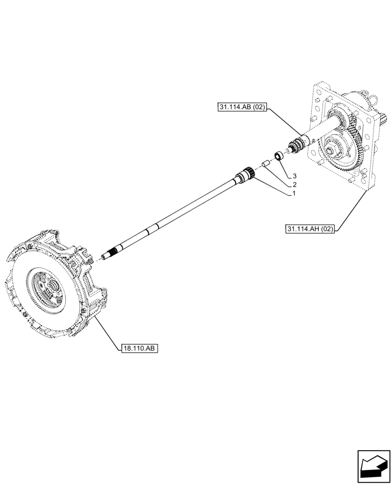 Схема запчастей Case IH FARMALL 75C - (31.114.AP[02]) - VAR - 336814, 743566 - PTO 540-540E RPM, POWERSHUTTLE, DRIVE SHAFT (31) - IMPLEMENT POWER TAKE OFF