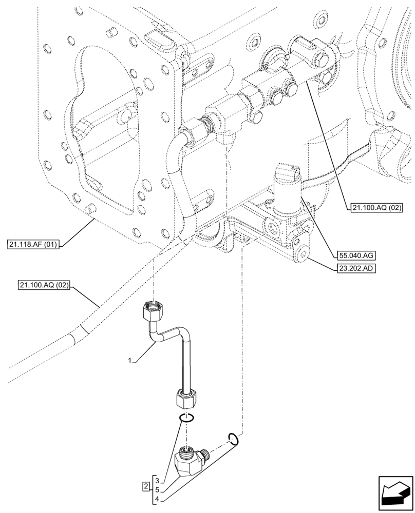 Схема запчастей Case IH FARMALL 65C - (23.202.AN[01]) - VAR - 335677, 335696, 744580 - TRANSMISSION LUBRICATION LINE (23) - FOUR WHEEL DRIVE SYSTEM