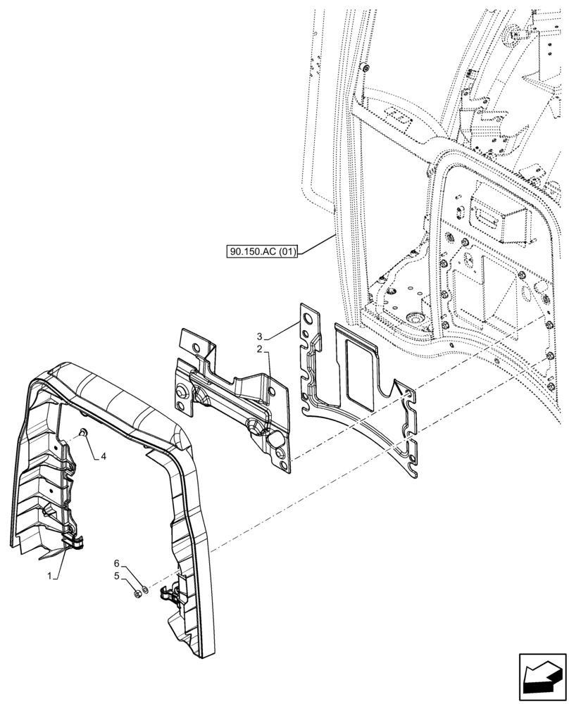 Схема запчастей Case IH FARMALL 75C - (90.105.CQ[01]) - VAR - 334183, 334211, 391606, 743573, 743496, 744588 - BULKHEAD, CAB (90) - PLATFORM, CAB, BODYWORK AND DECALS