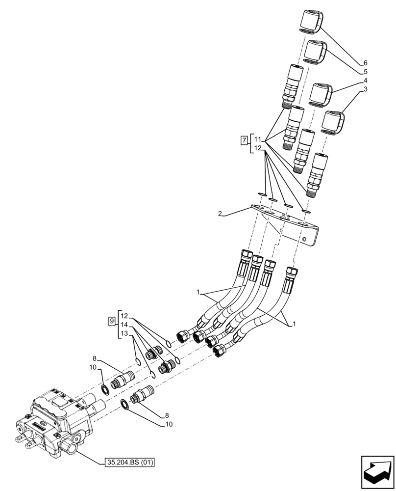 Схема запчастей Case IH FARMALL 75C - (35.701.AD) - VAR - 333489, 334489, 335489, 339489, 336732, 336734, 336736 - FRONT LOADER, QUICK COUPLER (35) - HYDRAULIC SYSTEMS