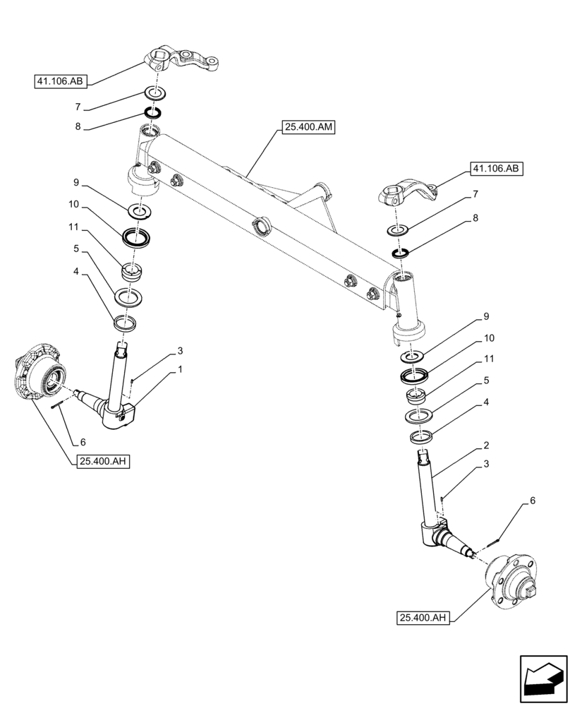 Схема запчастей Case IH FARMALL 75C - (25.400.AQ ) - VAR - 330581, 335581 - FRONT AXLE, STEERING KNUCKLE, 2WD (25) - FRONT AXLE SYSTEM