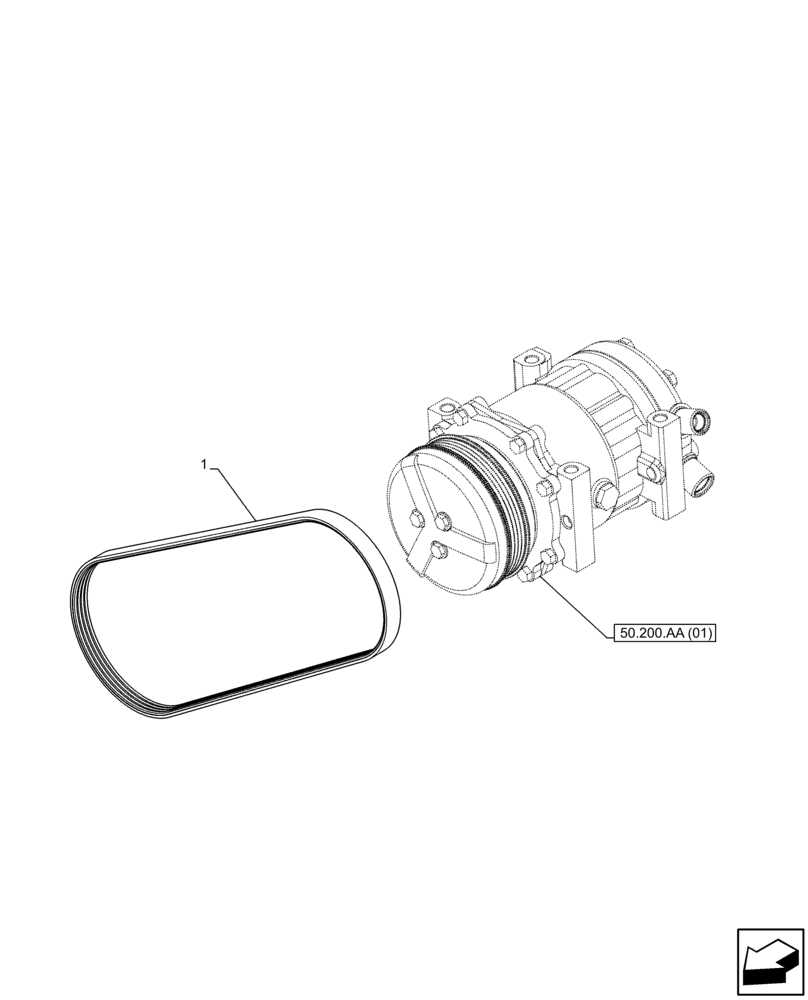 Схема запчастей Case IH FARMALL 105C - (50.200.AT ) - VAR - 390018 - A/C COMPRESSOR, BELT, CAB (50) - CAB CLIMATE CONTROL