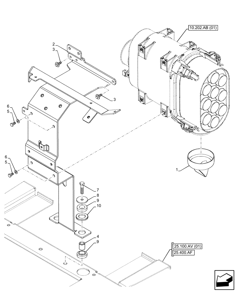 Схема запчастей Case IH FARMALL 75C - (10.202.AH ) - VAR - 390200 - AIR CLEANER, SUPPORT (10) - ENGINE