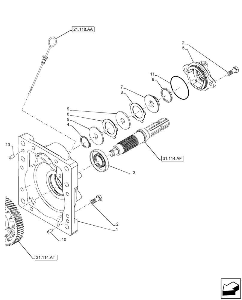 Схема запчастей Case IH FARMALL 65C - (31.114.AH[02]) - VAR - 336814, 743566 - PTO 540-540E RPM, POWERSHUTTLE, COVER (31) - IMPLEMENT POWER TAKE OFF