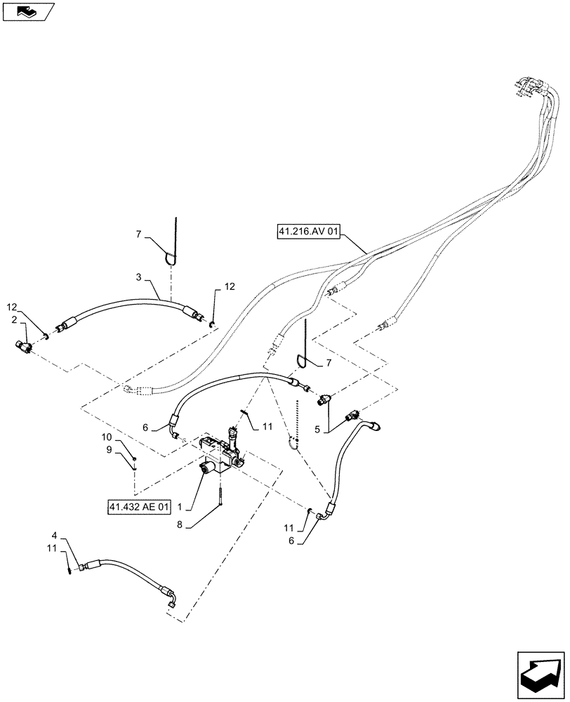 Схема запчастей Case IH 2240 - (41.432.AC[01]) - AUTO GUIDANCE HYDRAULIC LINES (41) - STEERING