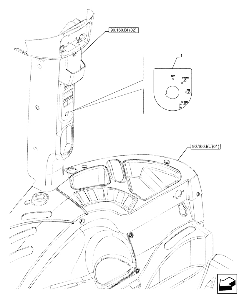 Схема запчастей Case IH FARMALL 75C - (90.108.AA[02]) - VAR - 334183, 334211, 391606, 743496, 743573, 744588 - DECALS, CONTROL, LIGHT, CAB (90) - PLATFORM, CAB, BODYWORK AND DECALS