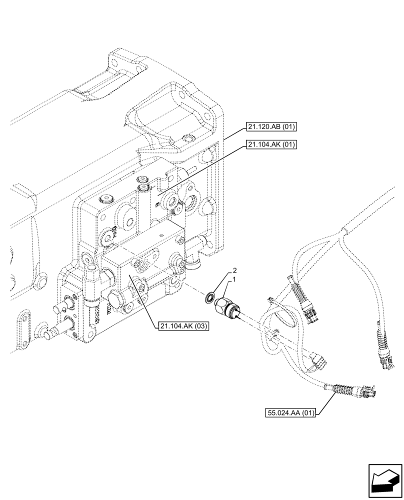 Схема запчастей Case IH FARMALL 75C - (55.021.AB[01]) - VAR - 330581, 390328, 743559, 744580 - TRANSMISSION, PRESSURE SWITCH (55) - ELECTRICAL SYSTEMS