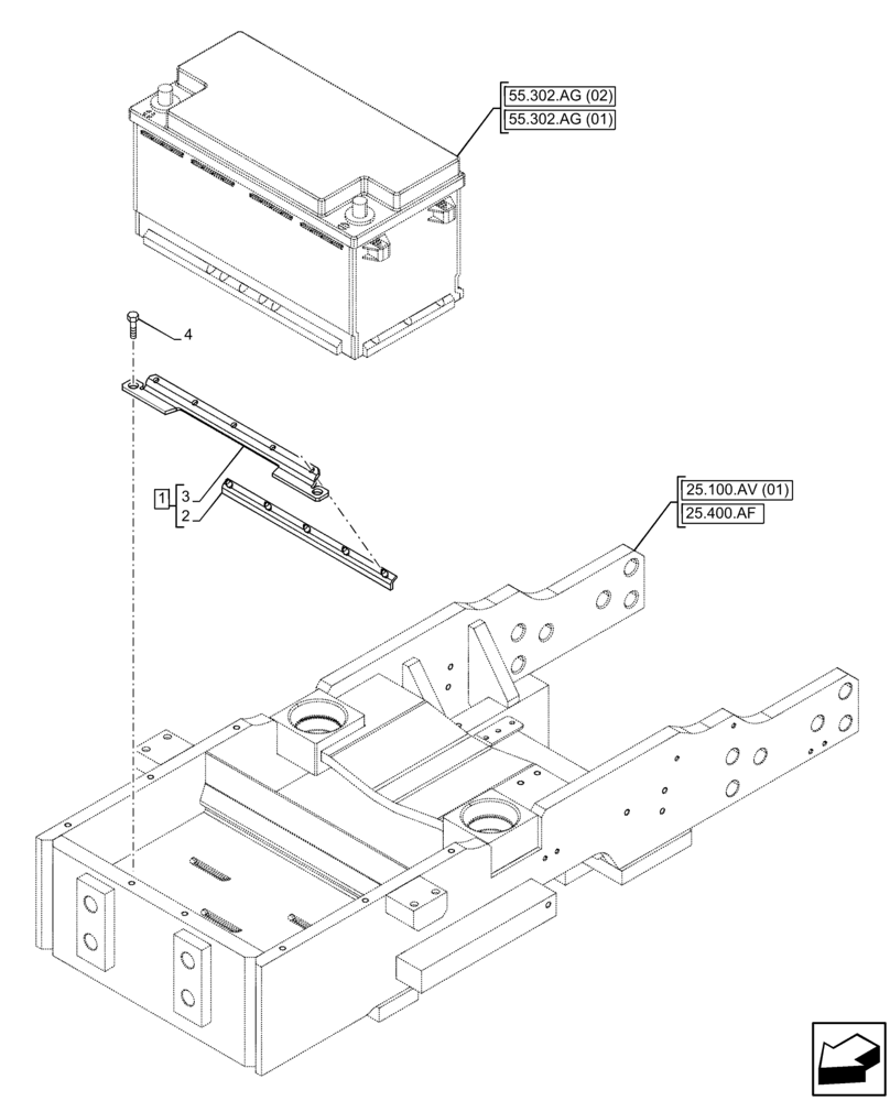 Схема запчастей Case IH FARMALL 65C - (55.302.AK) - VAR - 390742, 397742, 743585 - BATTERY SUPPORT (55) - ELECTRICAL SYSTEMS