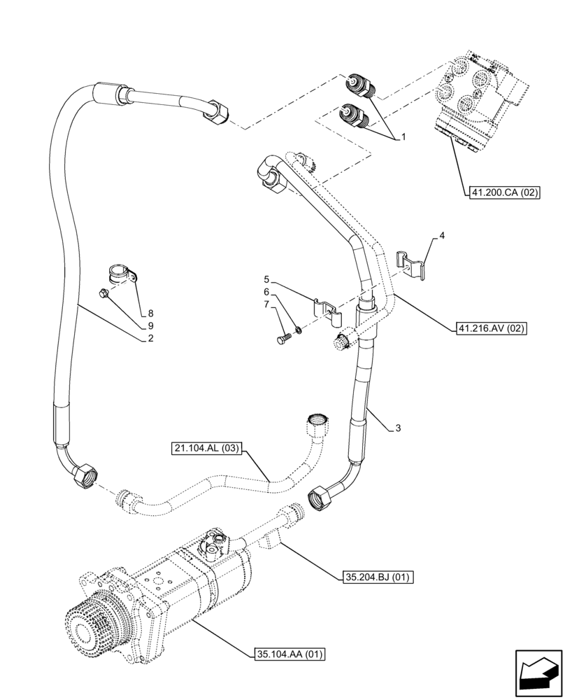 Схема запчастей Case IH FARMALL 75C - (41.200.AA [02]) - VAR - 330581, 335581 - STEERING CONTROL VALVE, HYDRAULIC LINE, 2WD (41) - STEERING