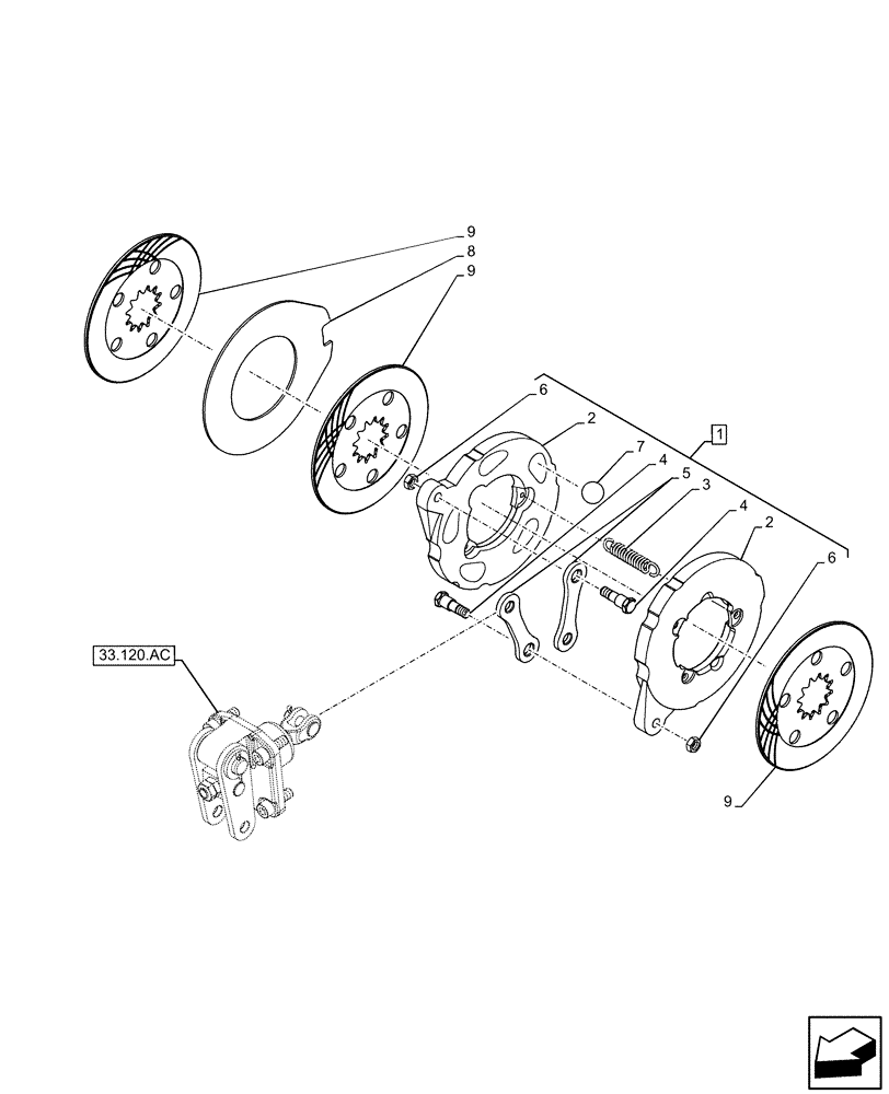 Схема запчастей Case IH FARMALL 65C - (33.120.AH) - VAR - 330274, 330276, 334174, 334175, 334176, 390067, 743546, 744576 - BRAKE DISC, W/O CAB (33) - BRAKES & CONTROLS