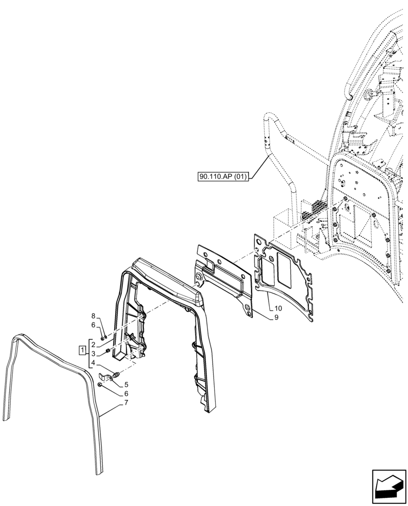 Схема запчастей Case IH FARMALL 65C - (90.105.CQ[02]) - VAR - 334187, 334190, 392315 - BULKHEAD, W/O CAB (90) - PLATFORM, CAB, BODYWORK AND DECALS