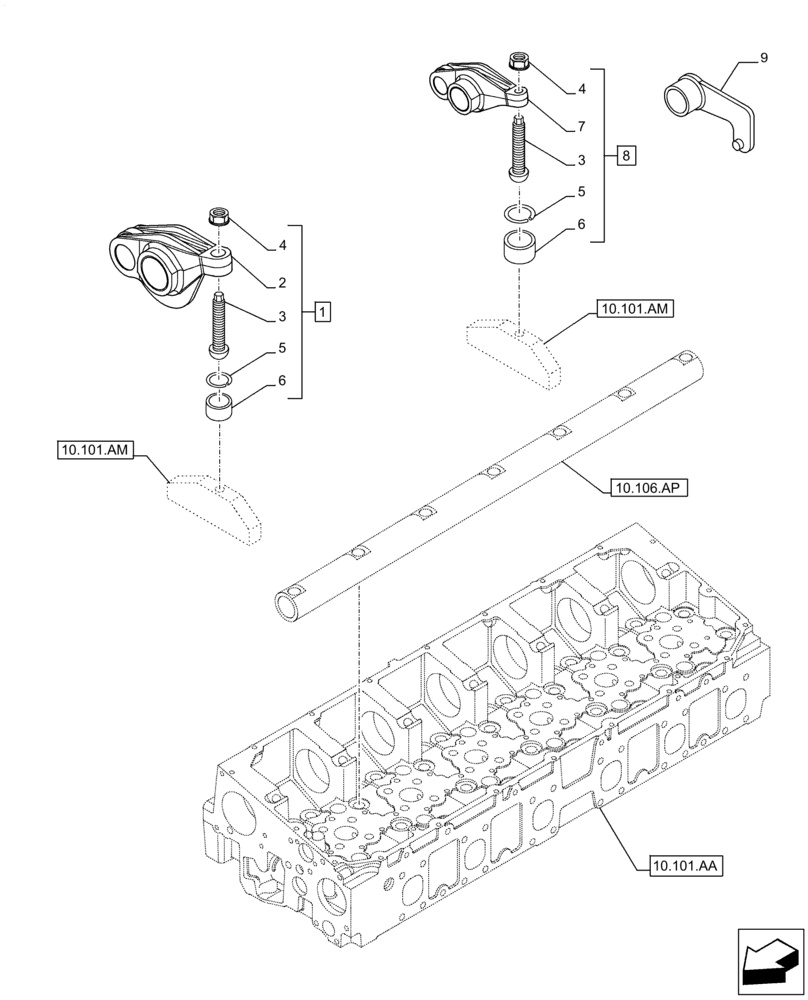 Схема запчастей Case IH F3JFE613A B001 - (10.106.AO) - ROCKER ARM (10) - ENGINE