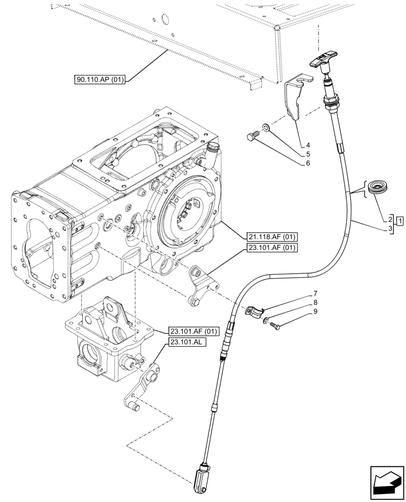 Схема запчастей Case IH FARMALL 65C - (23.101.AK[02]) - VAR - 330328, 335672, 335676, 390328, 743559 - IDLER, CONTROL, W/O CAB (23) - FOUR WHEEL DRIVE SYSTEM