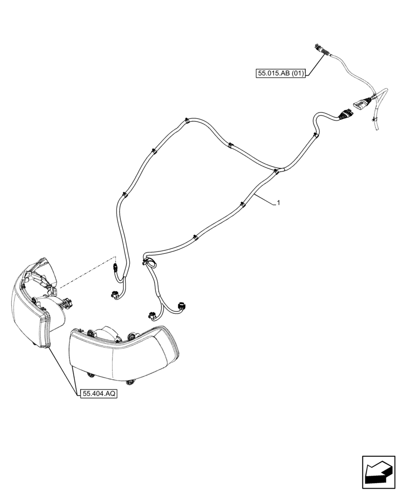 Схема запчастей Case IH FARMALL 65C - (55.511.AB) - VAR - 331713, 332717, 391713, 743580, 743581 - HEADLAMP, WIRE HARNESS (55) - ELECTRICAL SYSTEMS